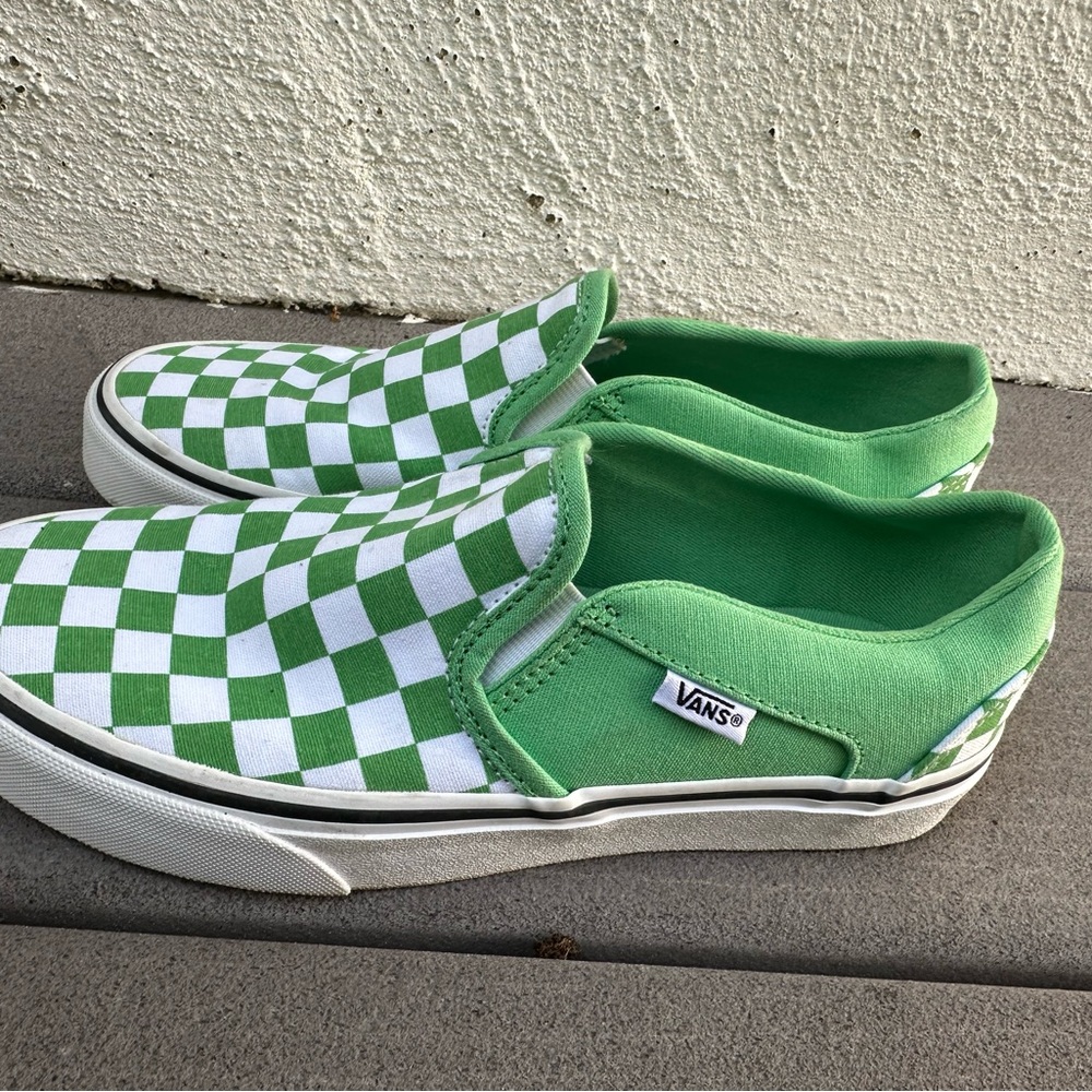 Vans Green White Slip-On Sneakers